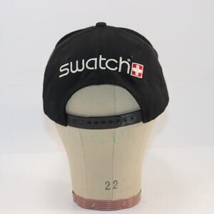 Vintage Swatch Black Snapback‎ Hat Suede Brim Made in USA
